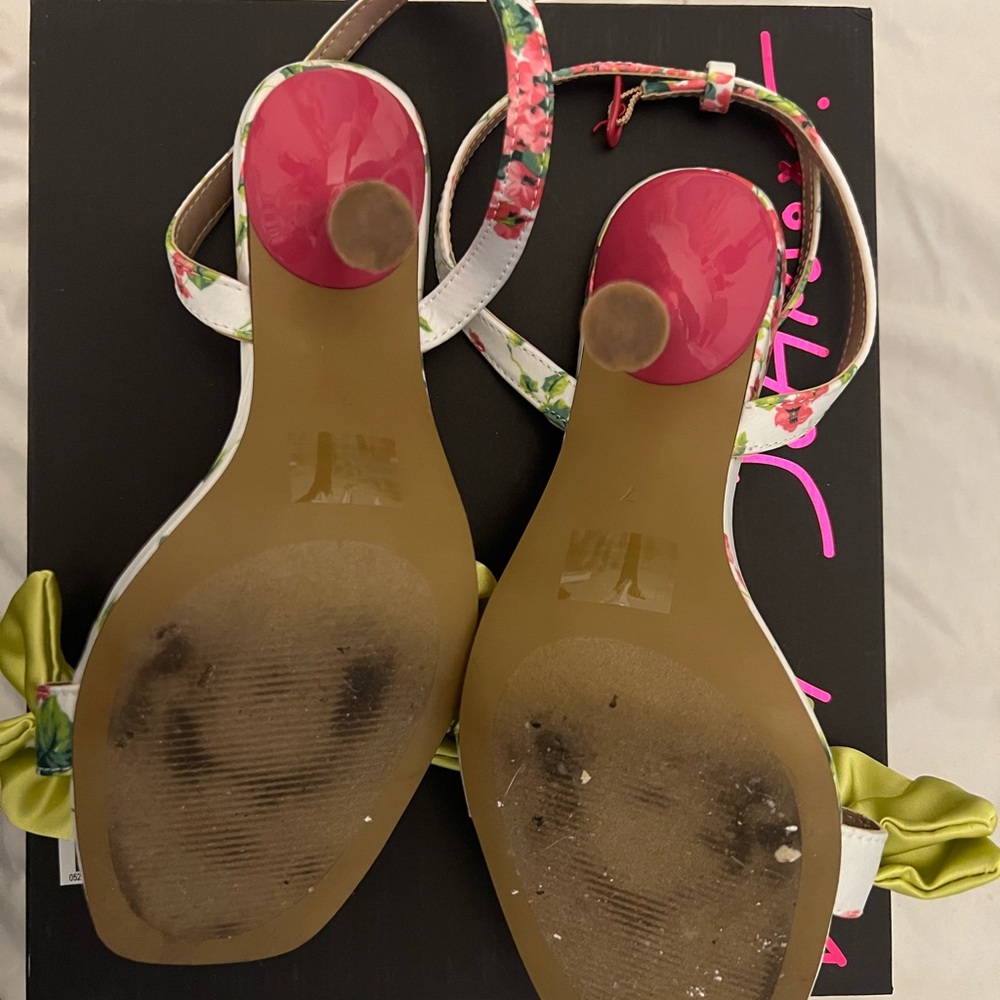 Betsey Johnson Floral Heels with Lime Ruffle - Picture 6 of 11